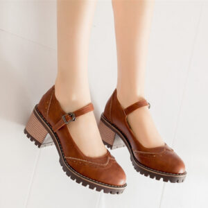 British-style Retro Artistic Chic Chunky-heeled Low-cut Womens Shoes