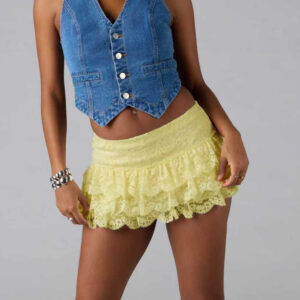 Womens Sexy Solid-Color Lace-Trimmed Short Skirt