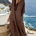 Loose-fitting V-neck Short-sleeve Swing Dress