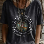 Womens Elegant And Fashionable Printed Round-neck Short-sleeve Top
