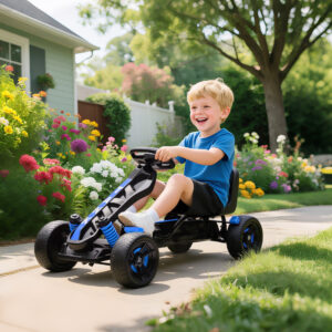 Gokart Mit Pedalen, Tretauto Für Kinder Mit Bremse, Rutschfeste Räder, Metallrahmen, 3-6 Jahre, Blau