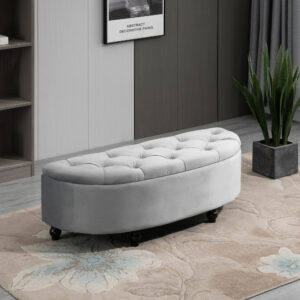 Sitzbank Mit Stauraum Polsterbank Mit Samtoptik, Geöffnetem Deckel Sitztruhe Mit Holzbeine, Truhenbank Für Wohnzimmer Flur Schlafzimmer 120 X 46 X 42 Cm, Grau