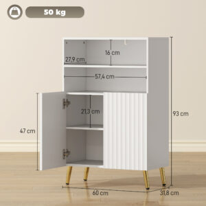 Badezimmerschrank, Kommode Für Wohnräume, Soft-Close-Türen, 2 Offene Regale, MDF, Weiß