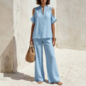 Womens Fashion Short-Sleeve Off-Shoulder Pantsuit