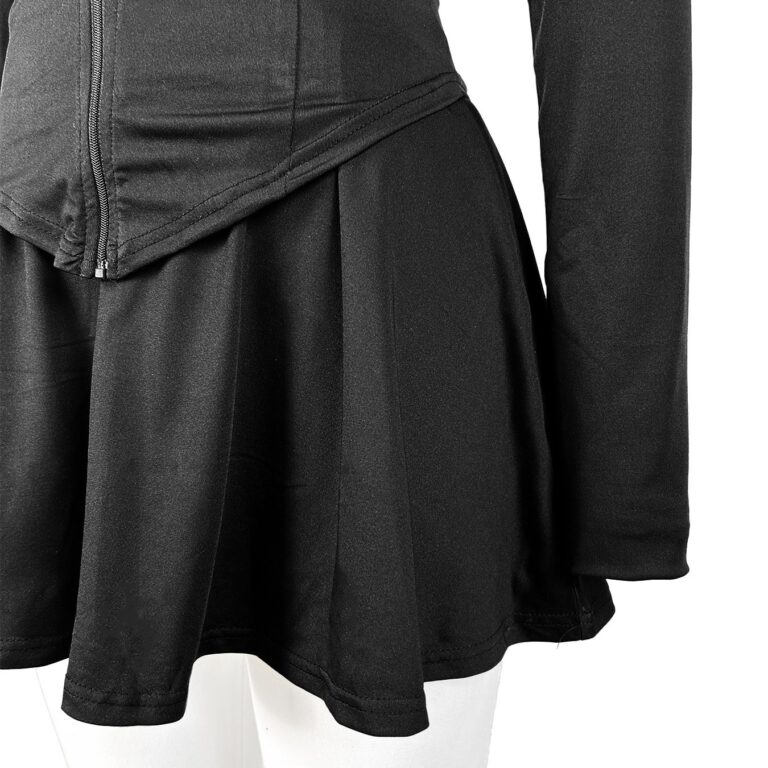 Athleisure Tight-fitting Waist-cinching Long-sleeve Flared Dress Two-piece Set With Built-in Safety Shorts
