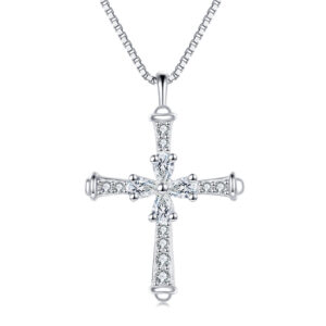 925 Sterling Silver Elegant Silver Cross Necklace With Sparkling Moissanite Accents - Timeless Christian Faith Symbol