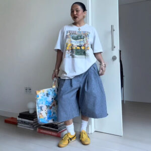 Fashionable Casual Plaid Workwear-style Loose Wide-leg Pants