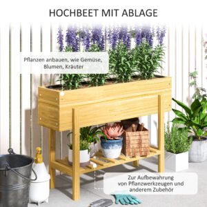 Blumenkasten Mit Unterem Regal, Holzbeet Mit Vlies-Auskleidung Und Entwässerungslöchern, 100 X 30 X 70,5 Cm, Naturholz