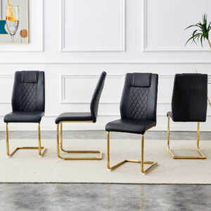 Modern Dining Chairs With Faux Leather Padded Seats,dining Room Chairs,gold Metal Leg Upholstered Chairs,suitable For Kitchens,living Rooms,bedrooms,and Offices,set Of 6 Black PU Leather C-001