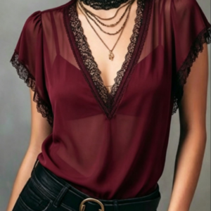 Women’s Romantic Gothic Boho Short Sleeve Semi Sheer Casual Shirt