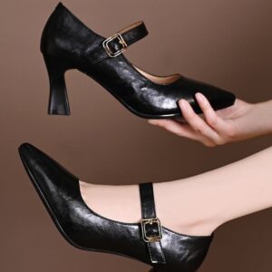 Womens French Style Pointed Oe Slingback Chunky Heel Pumps