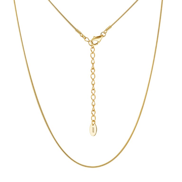 925 Sterling Silver Gold Snake Chain Necklace with Adjustable Length and Sterling Clasp
