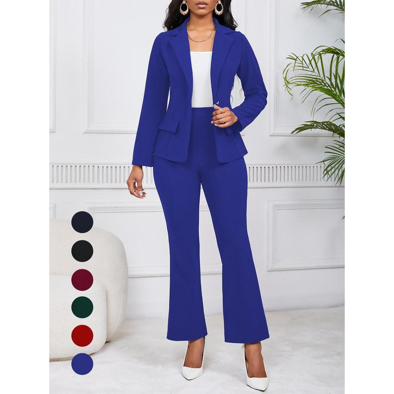 Womens Solid-color Trendy Blazer And Suit Pant Set