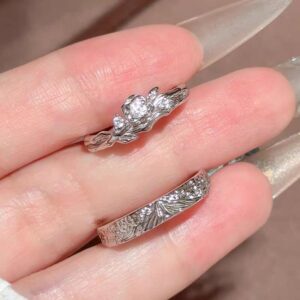 1 Pair 999 Sterling Silver Snow Mountain Rose Couple Rings, Romantic Carved Design, For Daily Wear & Valentine's Gifts