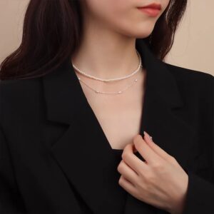 1pc 999 Sterling Silver Double-Layer Natural Pearl Thin Chain Necklace, Minimalist Elegant Style, Perfect For Daily Wear & Valentine's Gifts