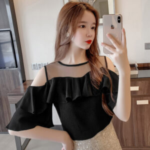 Solid-color Loose-fitting Womens Chic Blouse