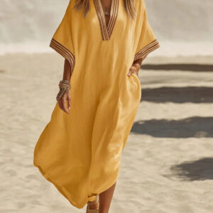 Loose-fitting V-neck Casual Dress For Beach Vacations