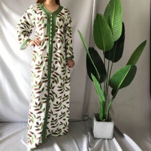 Womens Fashionable Printed Leaf Long Dress
