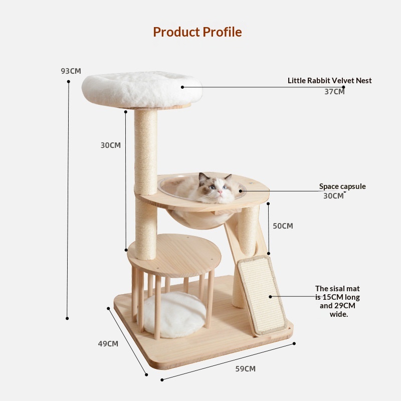 Cat House And Jumping Platform Combo Solid Wood Cat Tree