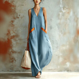 Womens V-neck Loose And Comfortable Dress