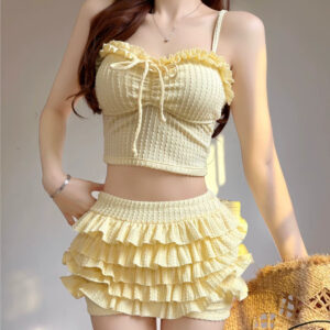 Womens Two-Piece Split Swimsuit Camisole Style Solid Color