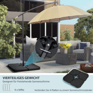 Gewichtsplatten Für Sonnenschirmständer, Befüllbar, Wetterbeständig, 104 Cm X 104 Cm X 7,5H Cm, Schwarz