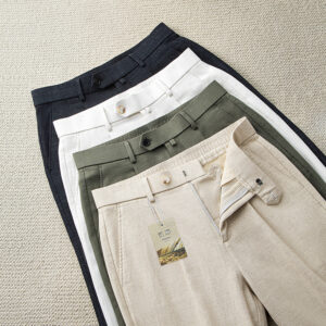 Spring Summer New Arrival Straight-Leg Business Mens Loose Cotton-Linen Casual Dress Trousers