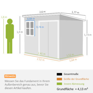 Metallschuppen Zur Aufbewahrung Von Gartengeräten, Mit Fenster, Breite Tür, 260 X 177 X 190 Cm, Grün