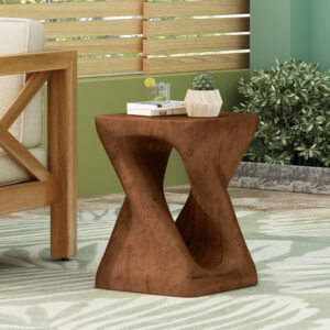 MGO Twist Shape Side Table, Wood Like Texture, Antique Brown Color