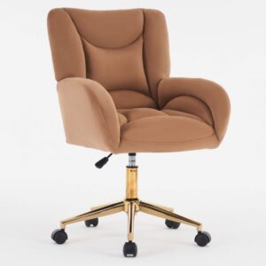 Full KD Velvet Fabric Material Adjustable Height Swivel Home Office Chair For Indoor Office With Gold Legs, Brown