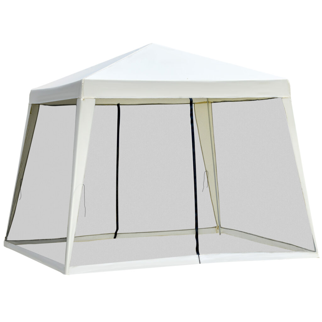 Gartenpavillon Pavillon Festzelt Partyzelt Wetterfest Zelt Mit Moskitonetz Metall + Polyester Cremeweiß 3 X 3 M