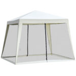 Gartenpavillon Pavillon Festzelt Partyzelt Wetterfest Zelt Mit Moskitonetz Metall + Polyester Cremeweiß 3 X 3 M