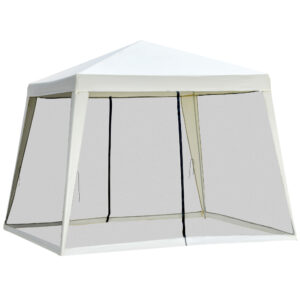 Gartenpavillon Pavillon Festzelt Partyzelt Wetterfest Zelt Mit Moskitonetz Metall + Polyester Cremeweiß 3 X 3 M
