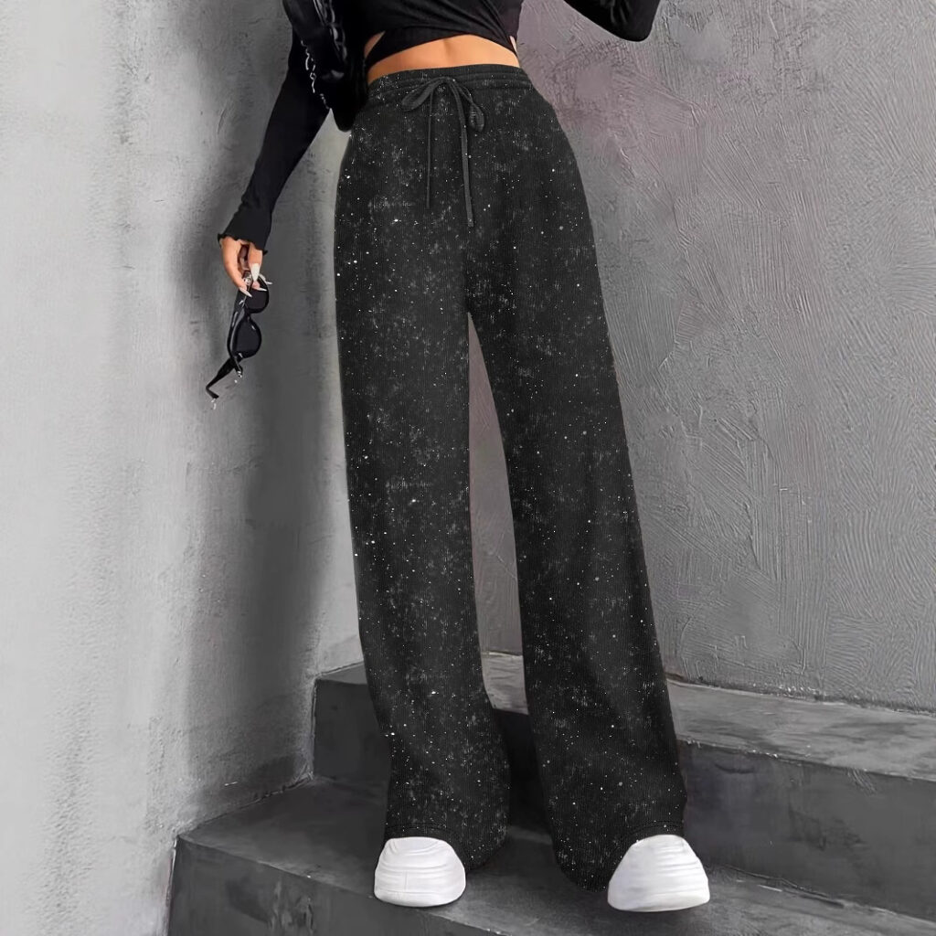 Shimmering Studded Drawstring Pants With Elaborate Rhinestone Detailing