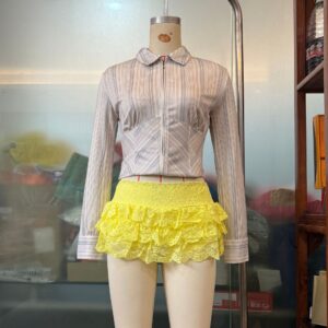 Womens Sexy Solid-Color Lace-Trimmed Short Skirt