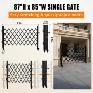 Foldable Security Gate, Expandable Safety Barrier With 360' Swivel Casters Lockable Design, Portable Mobile Rolling Barricade For Garage, Warehouse, Driveway And Pool Areas - 87' H X 85' W