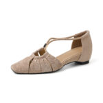 Handcrafted Full-Grain Leather Cage Sandals, Women's Vintage Woven Square Toe T-Strap Flats