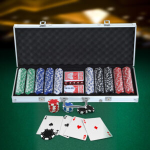 Pokerset, 500 Chips, 2 Kartendecks, 5 Würfel, Aluminium-Koffer, Verschließbar