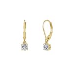925 Sterling Silver Elegant Gold CZ Drop Earrings with Lever-Back Closure