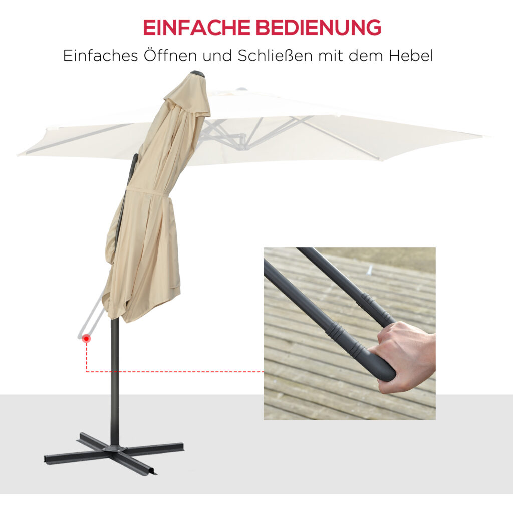 Ampelschirm Ø293cm Sonnenschirm Mit Seitenhebel Kreuzbasis, Windschutz Wasserabweisend Cremeweiß