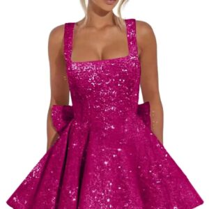 Strapless Sequined Mini Evening Dress With A Bow