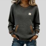 Women's Printed Crewneck Long-Sleeve Sweater With Chunky Knit Stripes