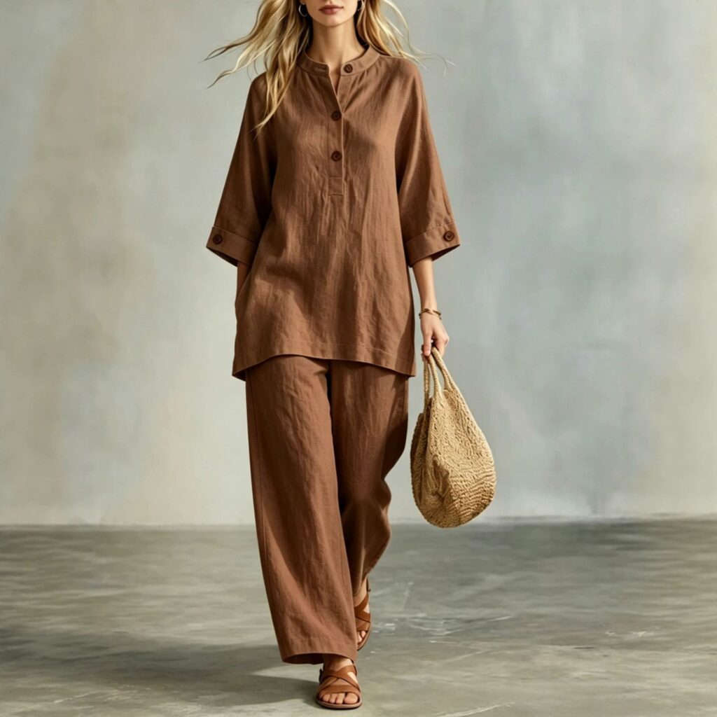 Womens Summer Casual Solid-color Resort-style Buttoned Chic And Elegant Pantsuit