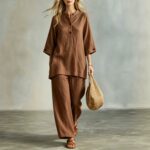 Womens Summer Casual Solid-color Resort-style Buttoned Chic And Elegant Pantsuit
