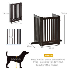 Absperrgitter Hund Freistehendes Verstellbares Schutzgitter Mit Füßen 155 X 76 Cm Holz Hundegitter Klappbar Treppenschutzgitter Für Treppen, Türen, Küche, Flur, 3 Paneelen, Dunkelbraun