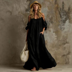 Figure-flattering Maxi Dress In Cotton And Linen
