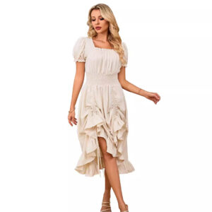 Womens French Square-neck Short-sleeve Dress