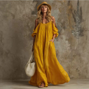Figure-flattering Maxi Dress In Cotton And Linen