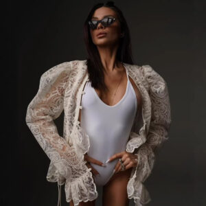 Round-neck Flared-sleeve Slim-fit Asymmetrical Blouse