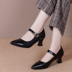 Womens French Style Pointed Oe Slingback Chunky Heel Pumps